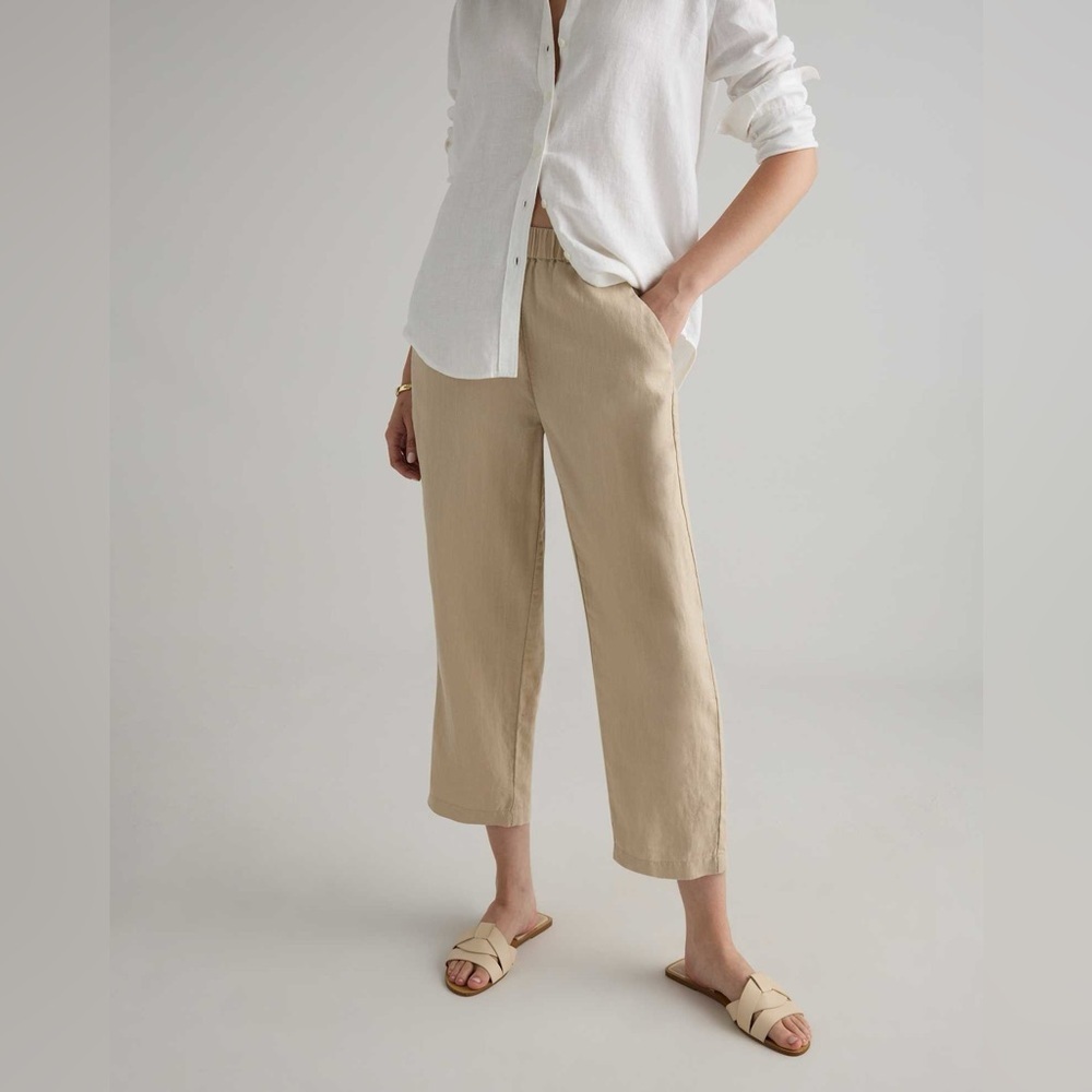 NWOT - Quince 100% European Linen Tapered Ankle Pant in Driftwood - Size S